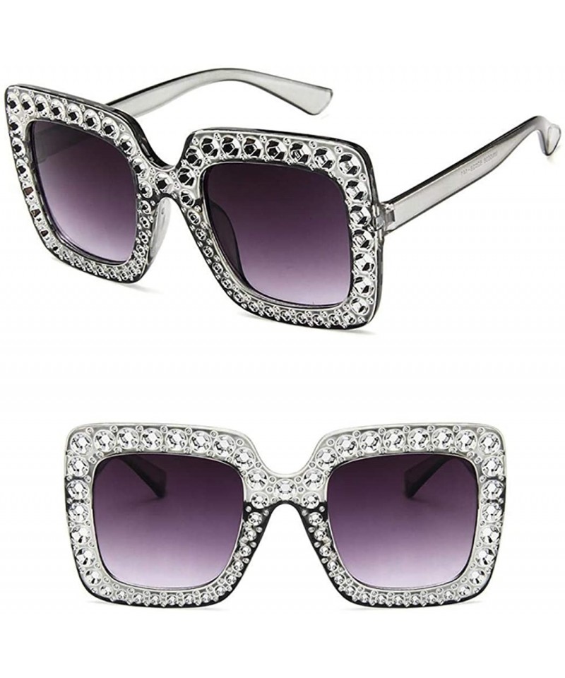 Square Women Fashion Square Frame Rhinestone Decor Sunglasses Sunglasses - Grey - C31905EXSOT $24.11