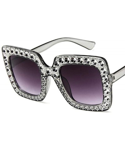 Square Women Fashion Square Frame Rhinestone Decor Sunglasses Sunglasses - Grey - C31905EXSOT $24.11