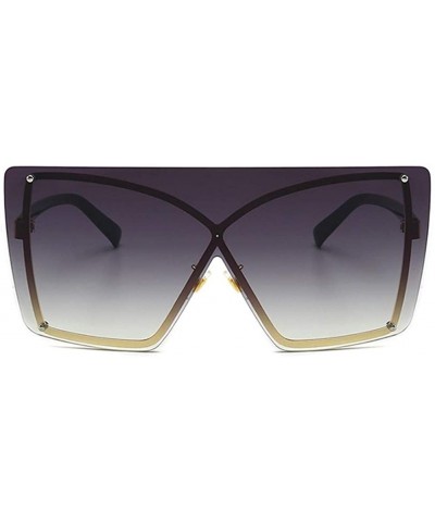 Oversized Oversized Rimless Square Sunglasses Women Brand Designer One Piece Sun Glasses Female Flat Top Gradient Eyewear - C...