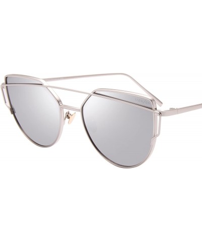 Aviator Cat Eye Sunglasses for Women Mirrored Metal Aviator Glasses LS7805 - Silver - CX18D2ADTLD $29.75