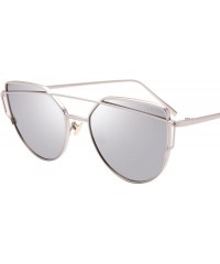 Aviator Cat Eye Sunglasses for Women Mirrored Metal Aviator Glasses LS7805 - Silver - CX18D2ADTLD $14.67