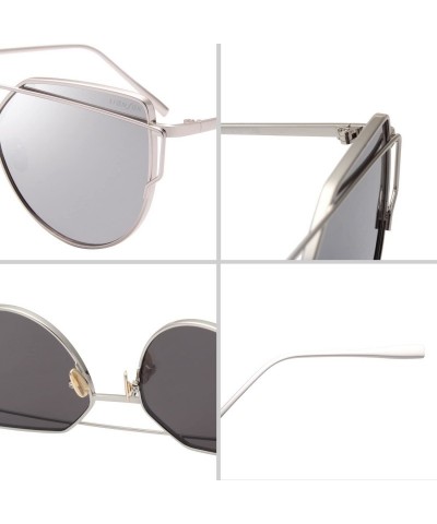 Aviator Cat Eye Sunglasses for Women Mirrored Metal Aviator Glasses LS7805 - Silver - CX18D2ADTLD $14.67