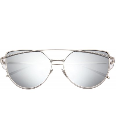 Aviator Cat Eye Sunglasses for Women Mirrored Metal Aviator Glasses LS7805 - Silver - CX18D2ADTLD $14.67