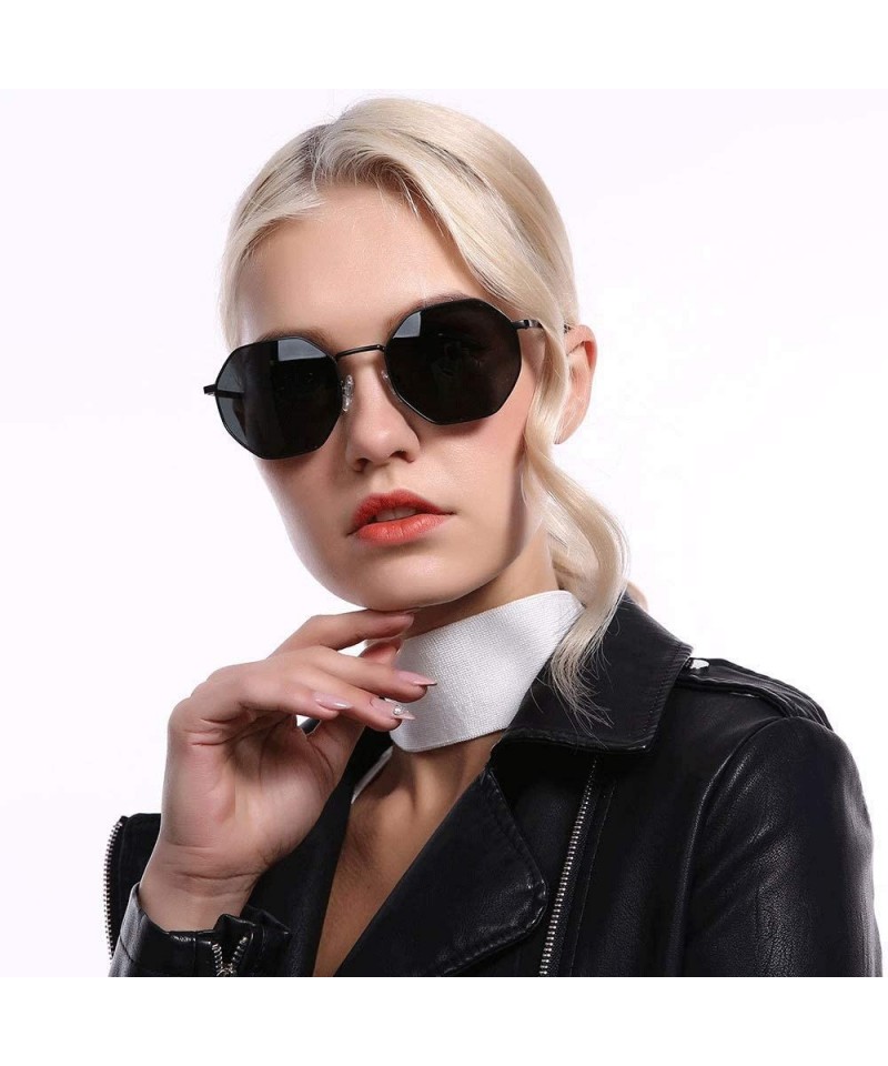 Aviator Glasses Round Frame Sunglasses for Men Women Fashion Large Metal Aviator Mirror UV400 Lens - Black - CW18RI2I86T $50.22