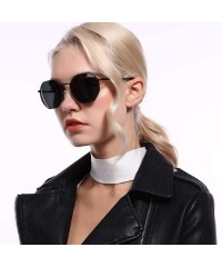 Aviator Glasses Round Frame Sunglasses for Men Women Fashion Large Metal Aviator Mirror UV400 Lens - Black - CW18RI2I86T $50.22