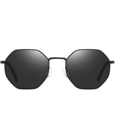 Aviator Glasses Round Frame Sunglasses for Men Women Fashion Large Metal Aviator Mirror UV400 Lens - Black - CW18RI2I86T $50.22