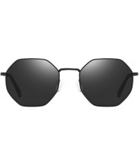 Aviator Glasses Round Frame Sunglasses for Men Women Fashion Large Metal Aviator Mirror UV400 Lens - Black - CW18RI2I86T $50.22