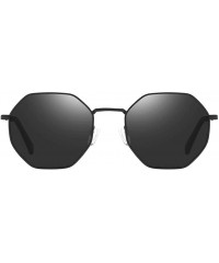 Aviator Glasses Round Frame Sunglasses for Men Women Fashion Large Metal Aviator Mirror UV400 Lens - Black - CW18RI2I86T $50.22