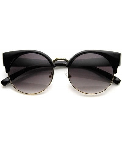 Cat Eye Chic Half Frame Semi-Rimless Round Cat Eye Sunglasses (Black-Gold) - CC11J49XMZ5 $8.78