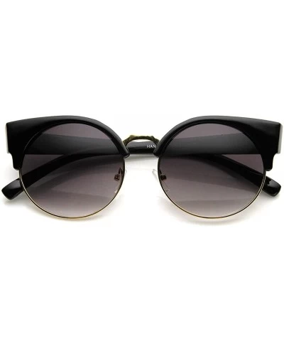 Cat Eye Chic Half Frame Semi-Rimless Round Cat Eye Sunglasses (Black-Gold) - CC11J49XMZ5 $18.04