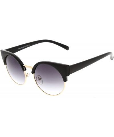 Cat Eye Chic Half Frame Semi-Rimless Round Cat Eye Sunglasses (Black-Gold) - CC11J49XMZ5 $18.77