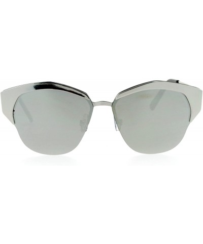 Butterfly Retro Chic Sunglasses Womens Fashion Half Rim Flat Frame Flat Lens - Silver (Silver Mirror) - CL188QO0E69 $21.22