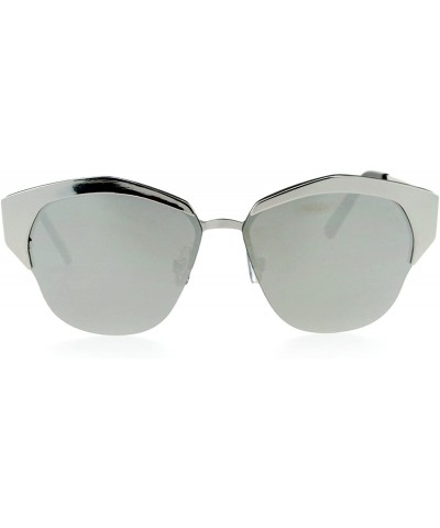 Butterfly Retro Chic Sunglasses Womens Fashion Half Rim Flat Frame Flat Lens - Silver (Silver Mirror) - CL188QO0E69 $11.76