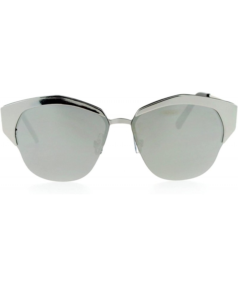 Butterfly Retro Chic Sunglasses Womens Fashion Half Rim Flat Frame Flat Lens - Silver (Silver Mirror) - CL188QO0E69 $11.76