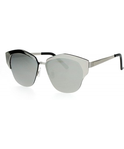 Butterfly Retro Chic Sunglasses Womens Fashion Half Rim Flat Frame Flat Lens - Silver (Silver Mirror) - CL188QO0E69 $11.76