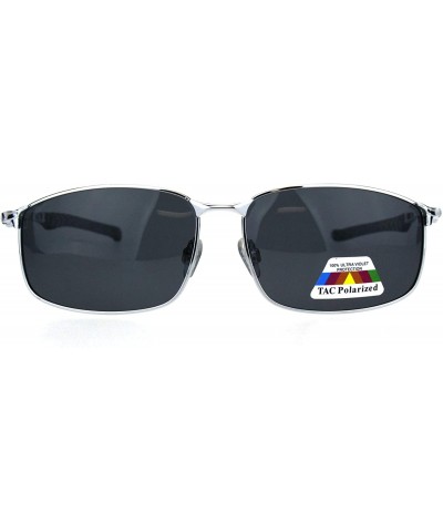 Sport Mens TAC Polarized Lens Rectangular Agent Metal Rim Sport Sunglasses - Silver Black - CB18HG3CWLY $23.63