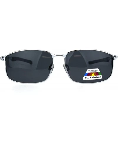 Sport Mens TAC Polarized Lens Rectangular Agent Metal Rim Sport Sunglasses - Silver Black - CB18HG3CWLY $23.02