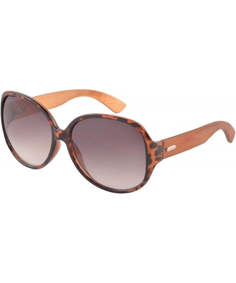 Oversized Real Bamboo Wooden Arms Round Frame UV400 Oversize Sunglasses for Men or Women-6101 - CW18NWEUU4Q $21.96