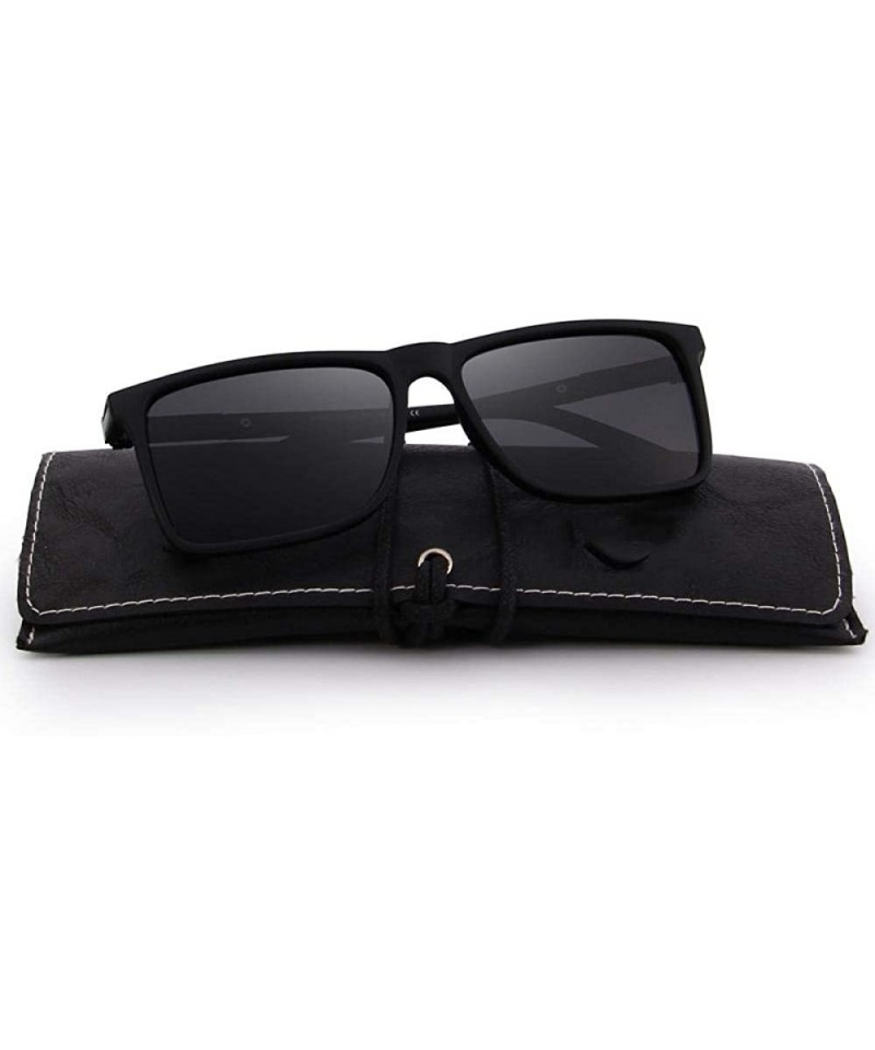 Aviator DESIGN Men Polarized Rectangle Sunglasses 100% UV Protection S8296 C01 Black - C03 Matte Black - CV18XDWX64R $18.35