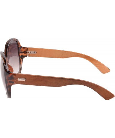 Oversized Real Bamboo Wooden Arms Round Frame UV400 Oversize Sunglasses for Men or Women-6101 - CW18NWEUU4Q $11.27