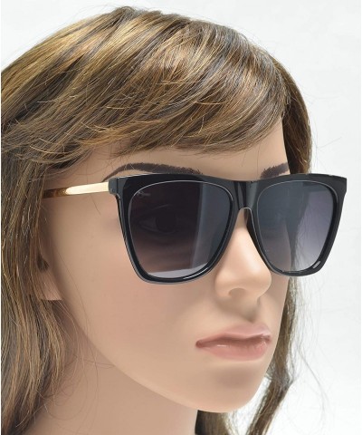 Square Vintage Oversized Square Cat Eye Sunglasses for Women with Flat Lens - Black + Gradient - CM195D70A2S $24.59