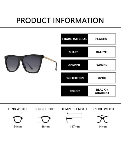 Square Vintage Oversized Square Cat Eye Sunglasses for Women with Flat Lens - Black + Gradient - CM195D70A2S $12.13