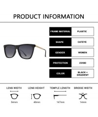 Square Vintage Oversized Square Cat Eye Sunglasses for Women with Flat Lens - Black + Gradient - CM195D70A2S $24.59