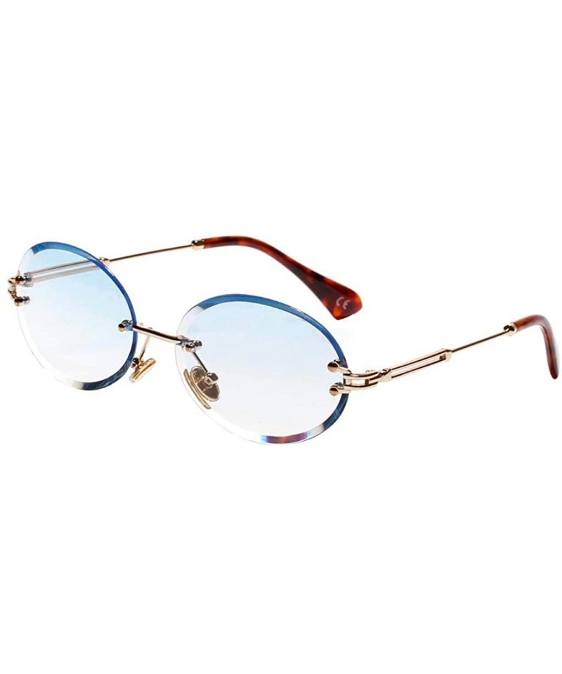 Rimless Oval Shape Frame Sunglasses for Women Rimless Frame Candy Color Glasses - Blue - CL190HRX68W $10.51
