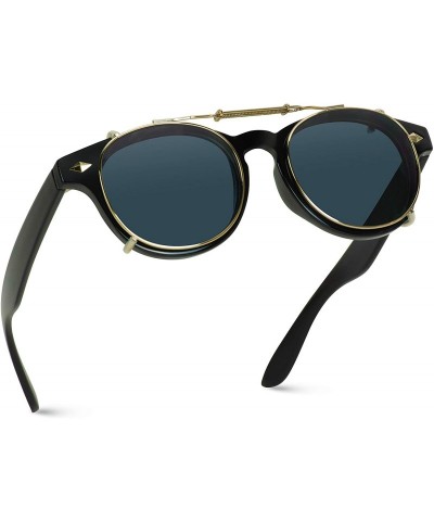 Round Fashion Vintage Clip On Lens Retro Sunglasses - Gold/Black Lens - CN12DZV7XPR $27.02