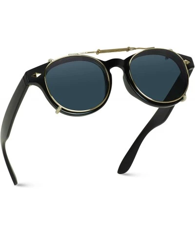 Round Fashion Vintage Clip On Lens Retro Sunglasses - Gold/Black Lens - CN12DZV7XPR $14.77