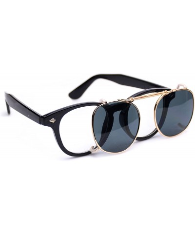 Round Fashion Vintage Clip On Lens Retro Sunglasses - Gold/Black Lens - CN12DZV7XPR $14.77