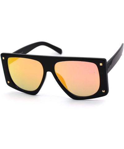 Square 80s Funk Disco Flat Top Rectangular Mob Plastic Sunglasses - Black Pink Mirror - CM18XOZ7Q72 $14.73