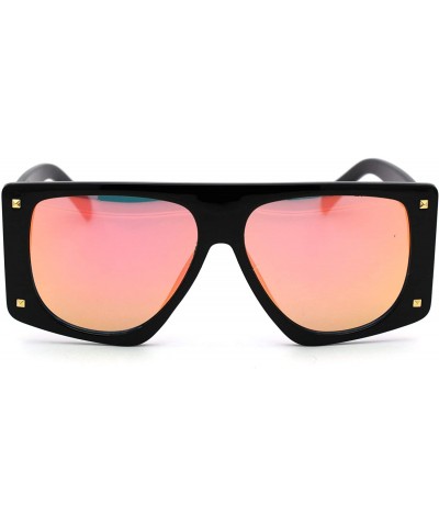 Square 80s Funk Disco Flat Top Rectangular Mob Plastic Sunglasses - Black Pink Mirror - CM18XOZ7Q72 $14.73