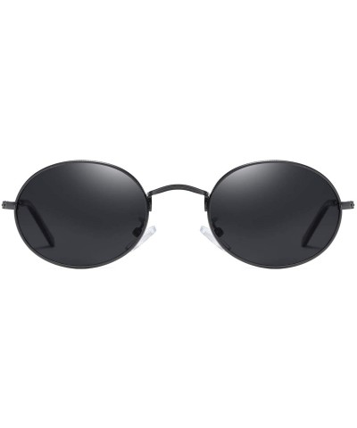 Oval Oval Round Polarized Sunglasses for Men and Women Small UV400 Protection - Black - Gray - CH195SQR2NK $28.34