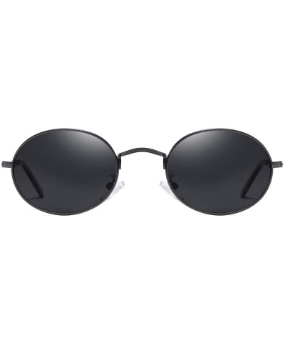 Oval Oval Round Polarized Sunglasses for Men and Women Small UV400 Protection - Black - Gray - CH195SQR2NK $12.51