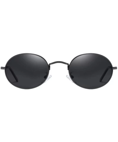 Oval Oval Round Polarized Sunglasses for Men and Women Small UV400 Protection - Black - Gray - CH195SQR2NK $12.51
