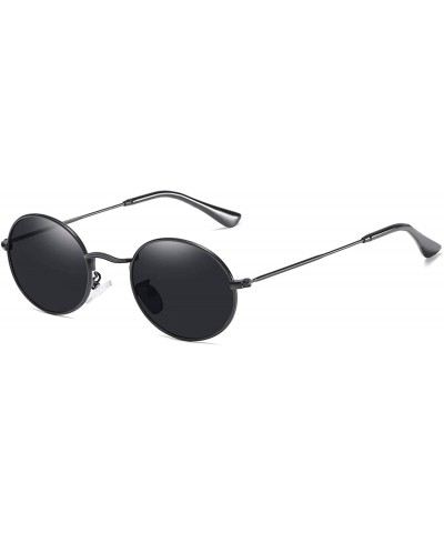 Oval Oval Round Polarized Sunglasses for Men and Women Small UV400 Protection - Black - Gray - CH195SQR2NK $12.51