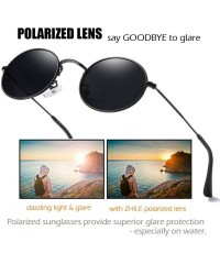Oval Oval Round Polarized Sunglasses for Men and Women Small UV400 Protection - Black - Gray - CH195SQR2NK $12.51