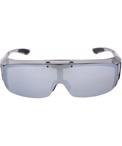 Goggle Driving Glasses Flipup Coverup Polarized Fitover Sunglasses B-6453 - Grey Transparent - C812O054X6D $18.55