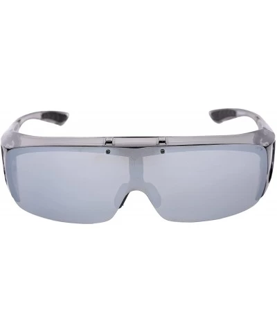 Goggle Driving Glasses Flipup Coverup Polarized Fitover Sunglasses B-6453 - Grey Transparent - C812O054X6D $30.78