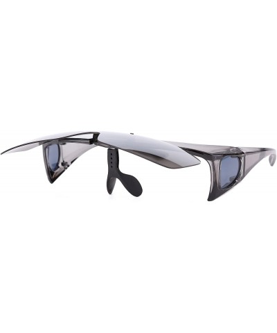 Goggle Driving Glasses Flipup Coverup Polarized Fitover Sunglasses B-6453 - Grey Transparent - C812O054X6D $18.55