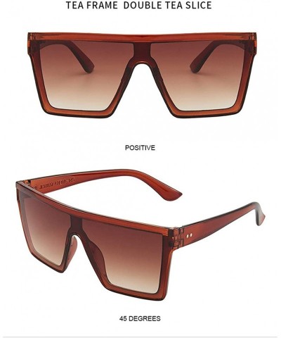 Square Women and Men Trendy Big Frame Meter Nail Sunglasses Fashion Siamese Square Sunglasses - Brown - CR198DSOYAR $25.52