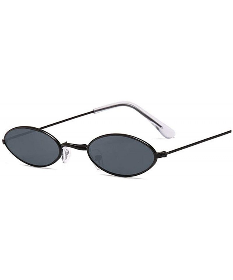 Square Retro Small Oval Sunglasses Women Vintage Shades Black Red Metal Color Sun Glasses FeFashion Lunette - Blackgray - C31...