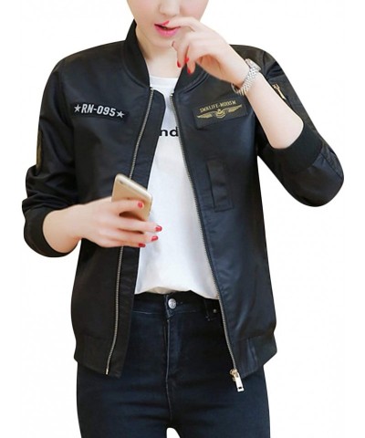 Oversized Womens Fashion Relax Fit BF Aviator Military Flight Baseball Bomber Jacket - Black - CK18S7I0MSC $50.93