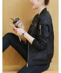 Oversized Womens Fashion Relax Fit BF Aviator Military Flight Baseball Bomber Jacket - Black - CK18S7I0MSC $50.93