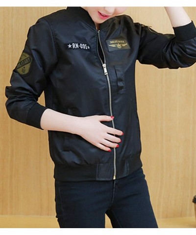 Oversized Womens Fashion Relax Fit BF Aviator Military Flight Baseball Bomber Jacket - Black - CK18S7I0MSC $50.93