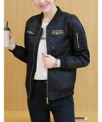 Oversized Womens Fashion Relax Fit BF Aviator Military Flight Baseball Bomber Jacket - Black - CK18S7I0MSC $50.93