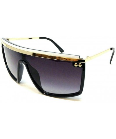 Wrap Flat Top One Piece Shield Lens Wrap Around Aviator Sunglasses - White- Black & Gold Frame - CZ18XUQSW9Y $9.61