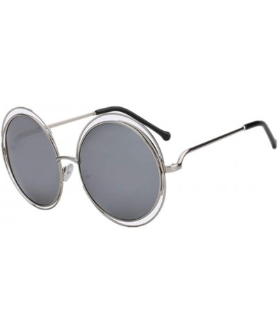 Goggle Women Vintage Round Oversized lens Mirror UV400 Sunglasses Cool Glasses - Silver - CT183ETT5QZ $17.52