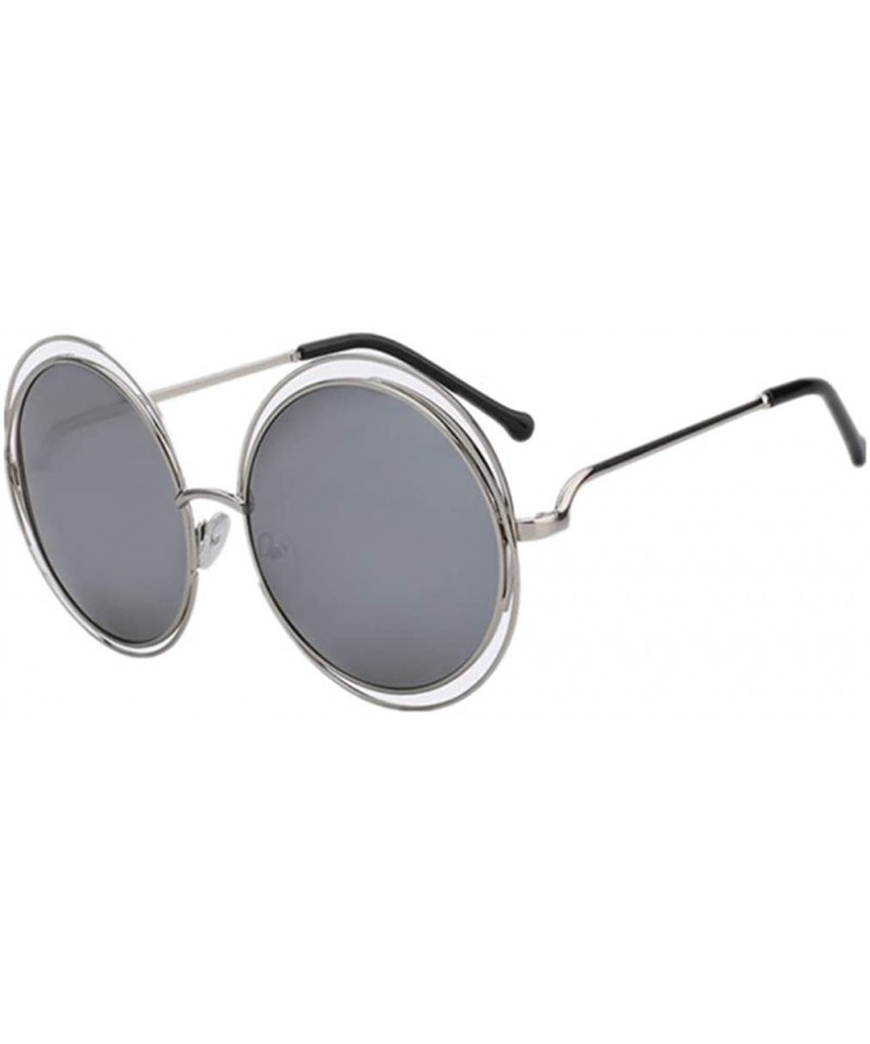 Goggle Women Vintage Round Oversized lens Mirror UV400 Sunglasses Cool Glasses - Silver - CT183ETT5QZ $8.40
